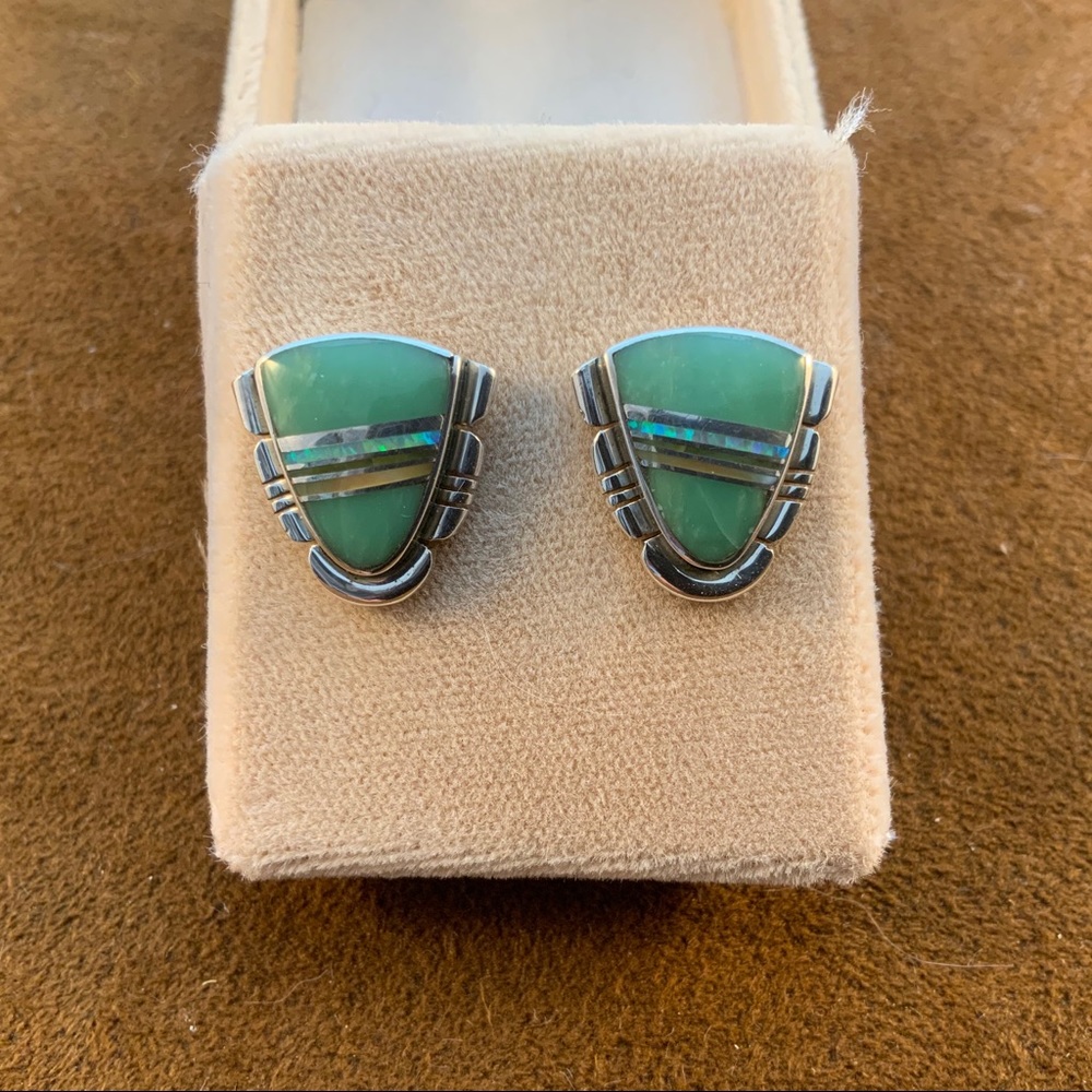 Handmade sterling with stone inlay earrings